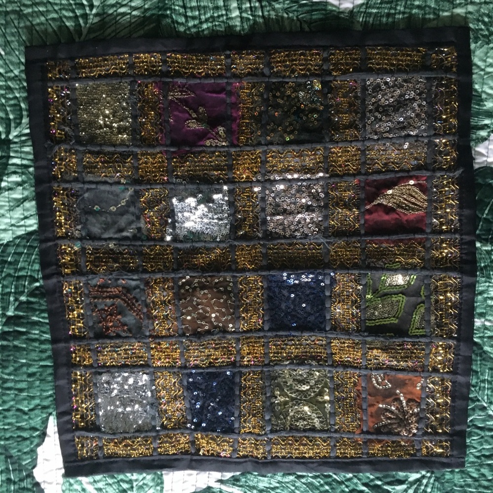 NW INDIAN BEADED EMBROIDERY BLACK THROW PILLOW CASE